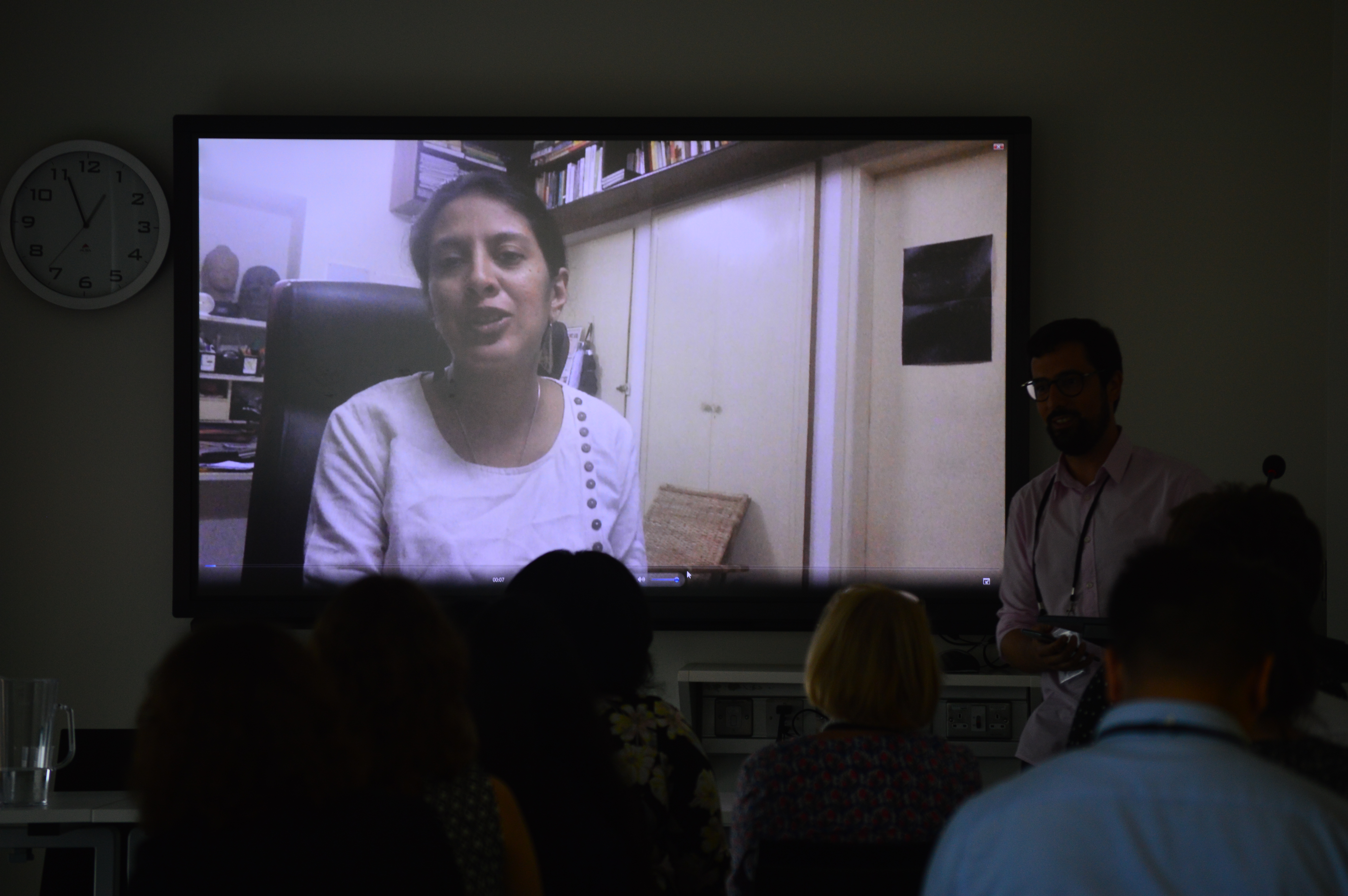 Amrita Sen giving a paper on the East India Company and women travellers in the sixteenth century by Skype