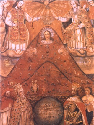 Anonymous Andean painter, The Virgin of the Cerro Rico of Potosi , early, c18 from an original dating from before 1558.   
