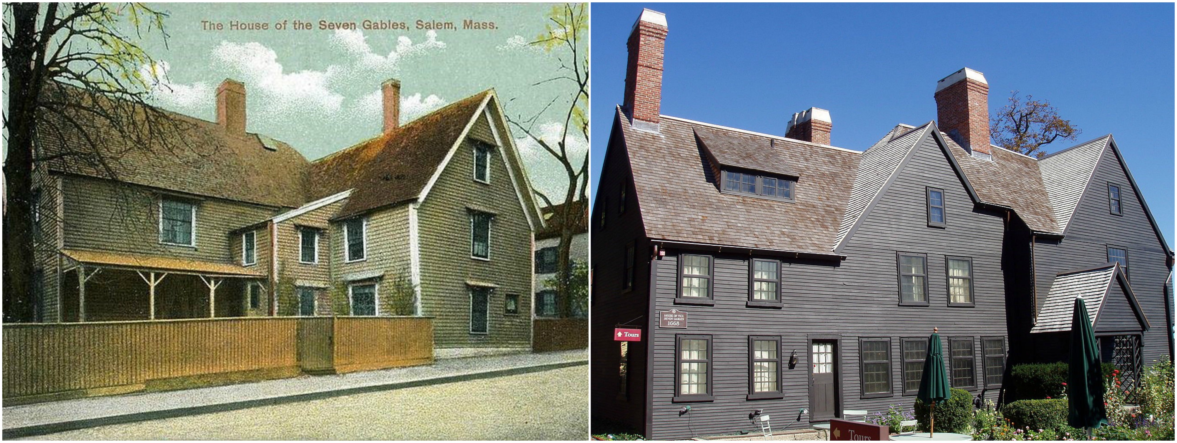 House of the Seven Gables, c. 1905, photo courtesy of WikiCommons, juxtaposed against the restored building today